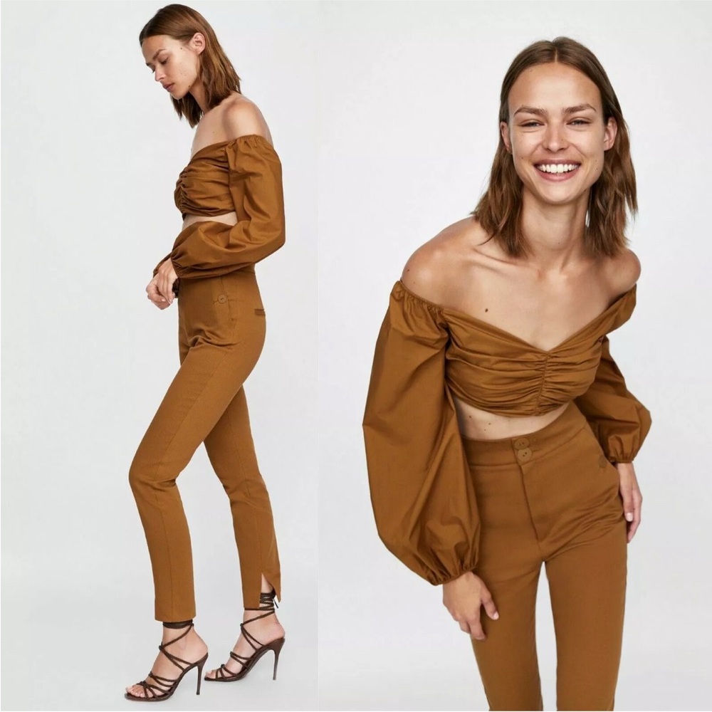Zara DRAPED CROP OFF-THE-SHOULDER TOP